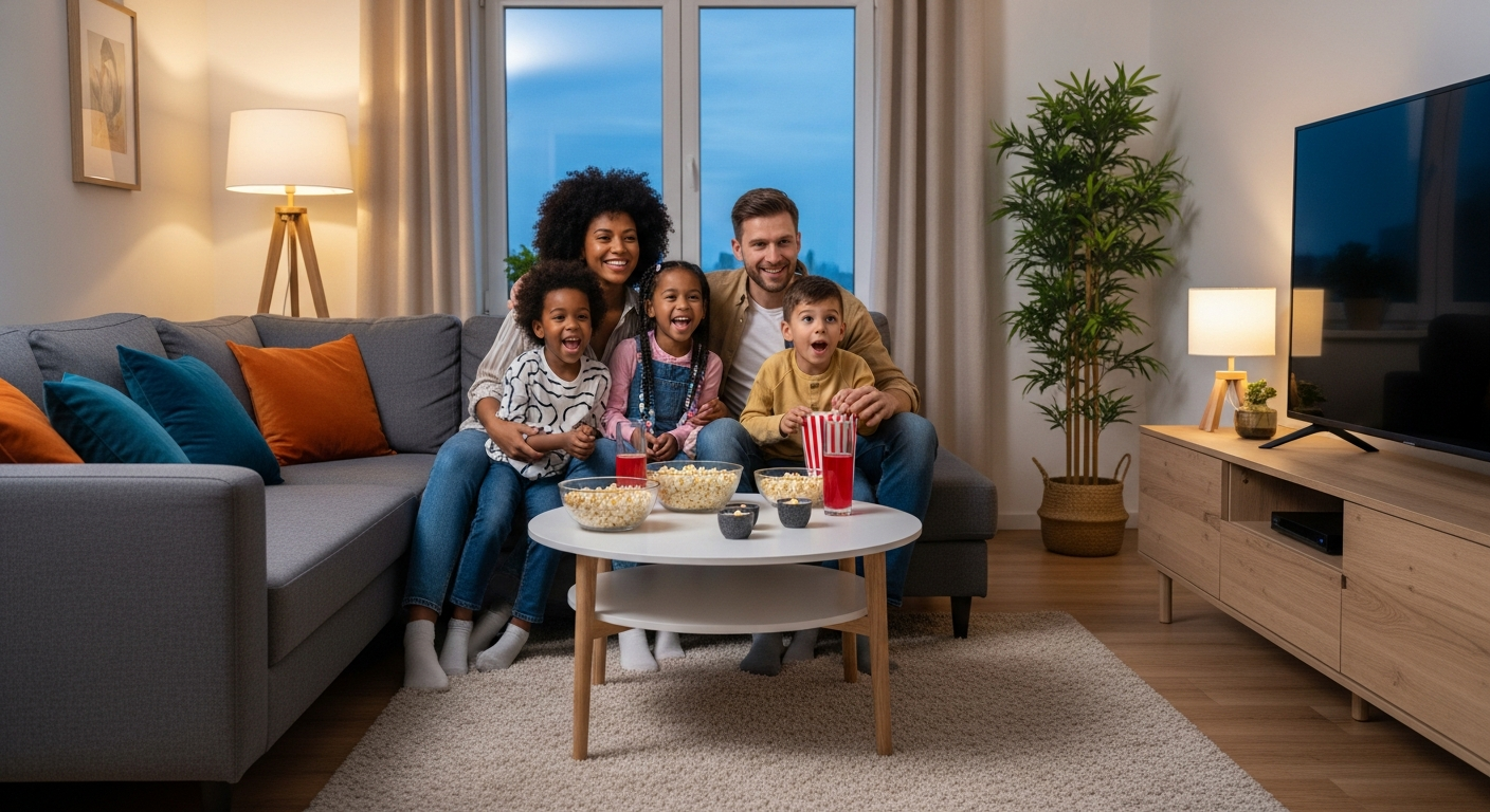 Famille profitant de l'IPTV ensemble